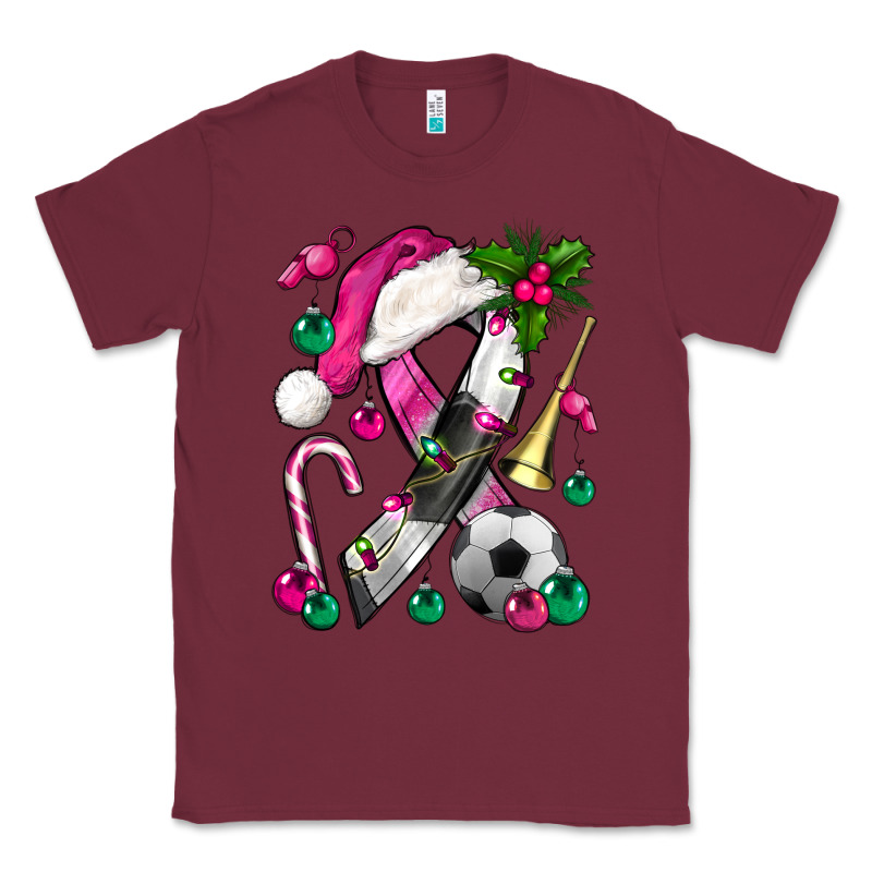Pink Christmas Breast Cancer Ribbon Soccer Classic Tee by BundleAndBundleShop | Teevron