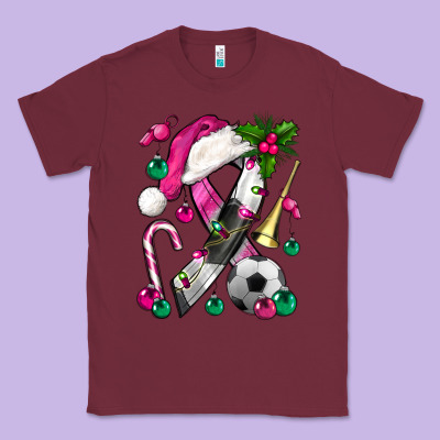 Pink Christmas Breast Cancer Ribbon Soccer Classic Tee Designed By Bundleandbundleshop