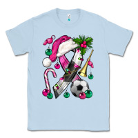 Dusty Blue Pink Christmas Breast Cancer Ribbon Soccer Classic Tee - BundleAndBundleShop