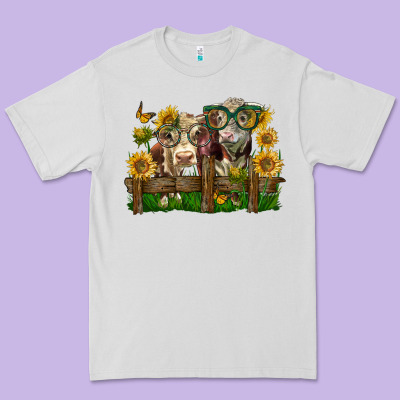 Hereford Bull And Heifer With Sunflowers Premium Tee Designed By Lillyallendesigns