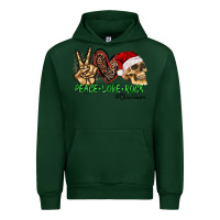 Forest Green Peace Love Rock Christmas Urban Hoodie - CowhideDigitalArt