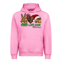 Fuchsia Pink Peace Love Rock Christmas Urban Hoodie - CowhideDigitalArt