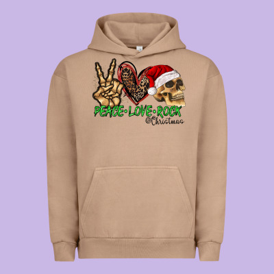 Peace Love Rock Christmas Urban Hoodie Designed By Cowhidedigitalart
