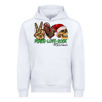 White Peace Love Rock Christmas Urban Hoodie - CowhideDigitalArt