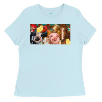 Baby Blue Farm animals with aztec Ladies Tee - RanaPortraitStore