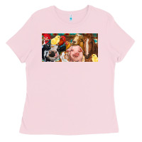 Bubblegum Pink Farm animals with aztec Ladies Tee - RanaPortraitStore