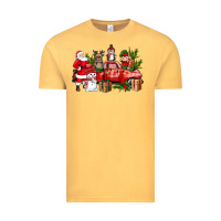 Vintage Mustard Santa Snowman Reindeer Penguin Elf Christmas Truck Vintage Tee - BundleAndBundleShop