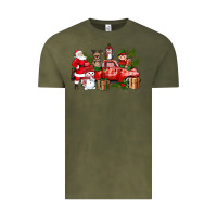 Vintage Olive Santa Snowman Reindeer Penguin Elf Christmas Truck Vintage Tee - BundleAndBundleShop