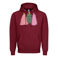 Burgundy christmas trees Zipper Hoodie - CowGirlArtShop