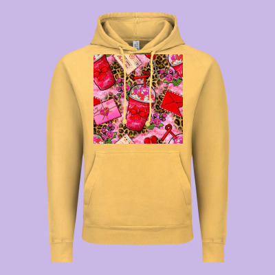 Valentines Day Coffee Cups And Love Letter With Xoxo And Leopard Seaml Vintage Hoodie Designed By Bundleandbundleshop