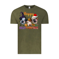 Vintage Olive Happy Hallothanksmas Cows Vintage Tee - BundleAndBundleShop