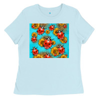 Baby Blue Western Sunflowers Ladybug Ladies Tee - LillyAllenDesigns