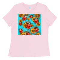 Bubblegum Pink Western Sunflowers Ladybug Ladies Tee - LillyAllenDesigns
