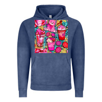 Vintage Denim valentines day with love coffee cups  seamless pattern bbs Vintage Hoodie - BundleAndBundleShop