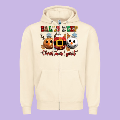 Balls Deep Christmas Spirit Zipper Hoodie Designed By Cowgirlartshop