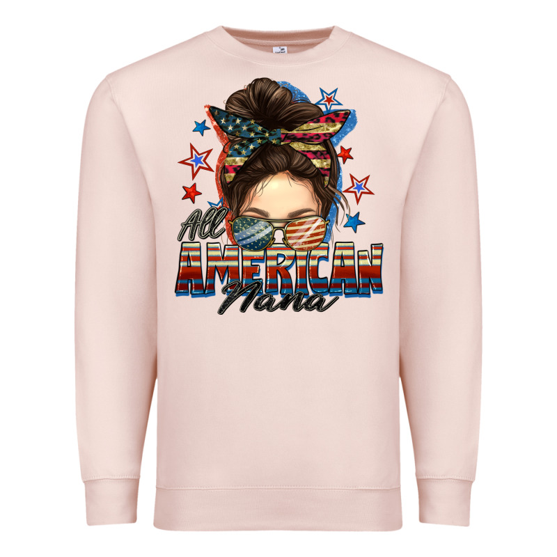 All American Nana Messy Bun Premium Sweatshirt by FaDigitalArtStudio | Teevron