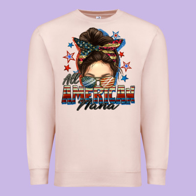 All American Nana Messy Bun Premium Sweatshirt Designed By Fadigitalartstudio