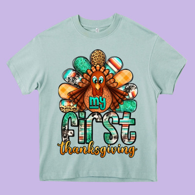 My First Thanksgiving Turkey Heavy Core Tee Designed By Jasminsmagicworld