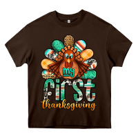 Chocolate Brown my first thanksgiving turkey Heavy Core Tee - Jasminsmagicworld