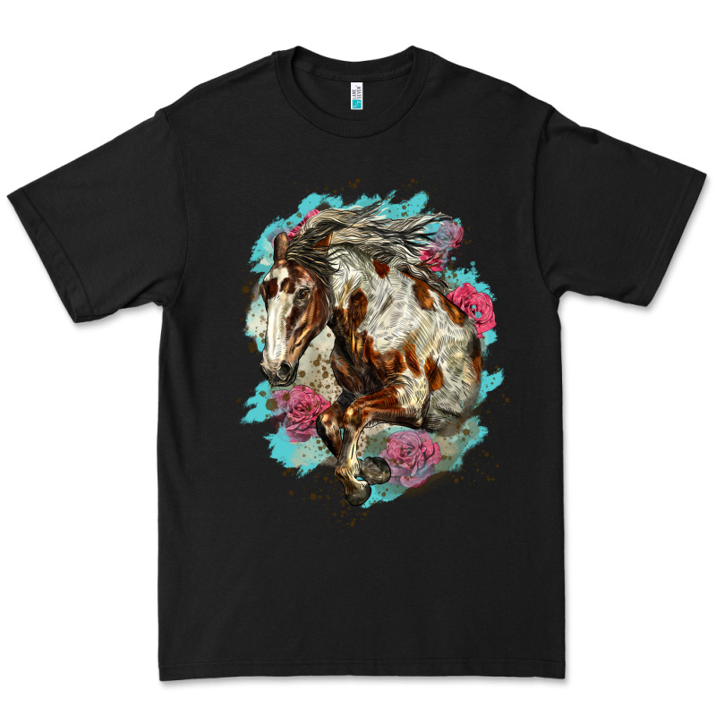 Mustang Horse With Floral Background Premium Tee by LillyAllenDesigns | Teevron