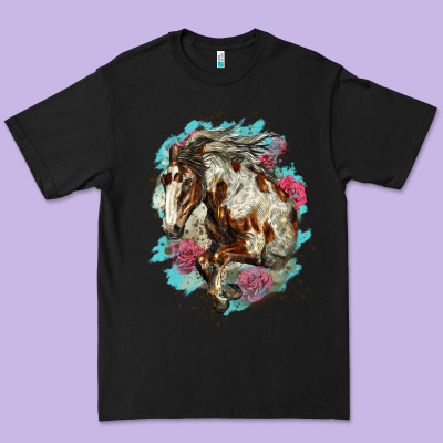 Mustang Horse With Floral Background Premium Tee Designed By Lillyallendesigns
