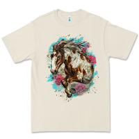 Bone mustang horse with floral background Premium Tee - LillyAllenDesigns