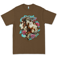 Cacao mustang horse with floral background Premium Tee - LillyAllenDesigns