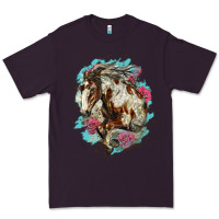 Plum mustang horse with floral background Premium Tee - LillyAllenDesigns