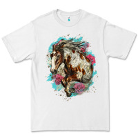 White mustang horse with floral background Premium Tee - LillyAllenDesigns