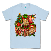 Dusty Blue Christmas Elf Truck Classic Tee - BundleAndBundleShop