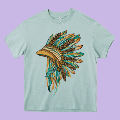 Indian Leopard Headdress Blue Heavy Core Tee Designed By Barkaloodesign