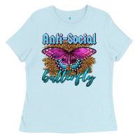 Baby Blue Western Anti-Social Butterfly Ladies Tee - LillyAllenDesigns