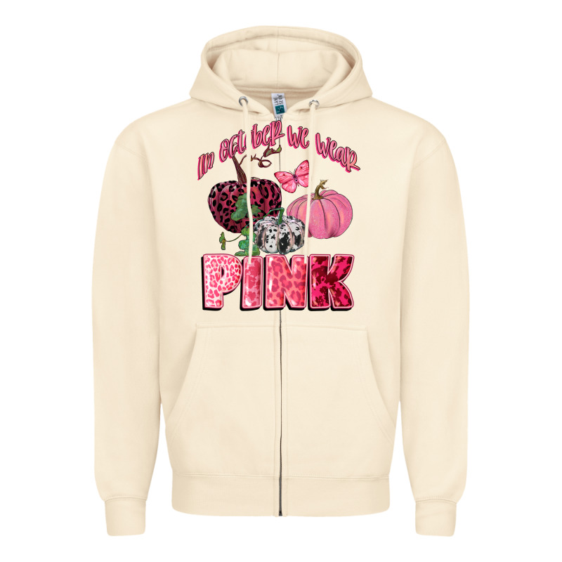 In October We Wear Pink Zipper Hoodie by CowGirlArtShop | Teevron