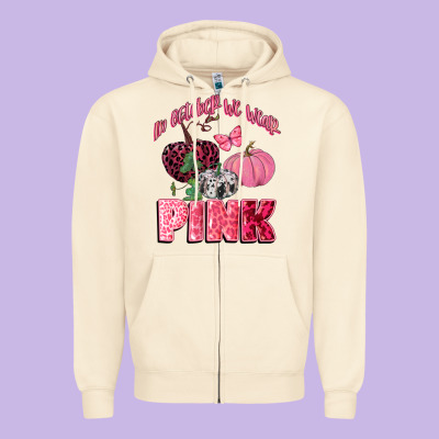 In October We Wear Pink Zipper Hoodie Designed By Cowgirlartshop