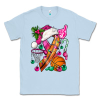 Dusty Blue Pink Christmas Breast Cancer Ribbon Basketball Classic Tee - BundleAndBundleShop