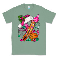 Sage Pink Christmas Breast Cancer Ribbon Basketball Classic Tee - BundleAndBundleShop