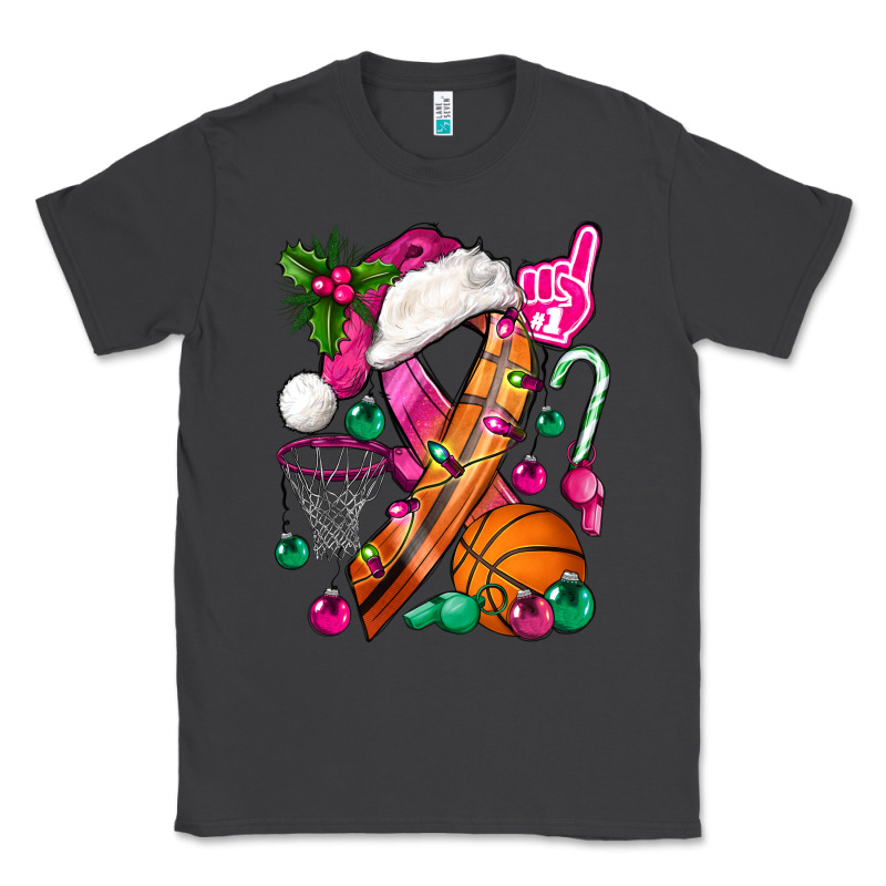 Pink Christmas Breast Cancer Ribbon Basketball Classic Tee by BundleAndBundleShop | Teevron