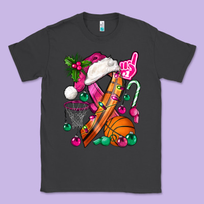 Pink Christmas Breast Cancer Ribbon Basketball Classic Tee Designed By Bundleandbundleshop