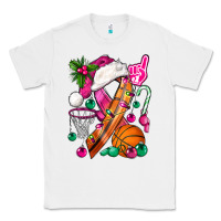 White Pink Christmas Breast Cancer Ribbon Basketball Classic Tee - BundleAndBundleShop