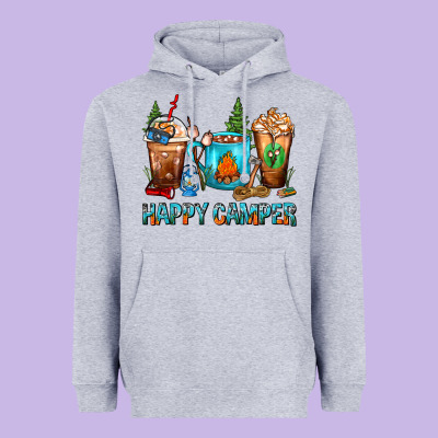 Happy Camper Coffee Cups Heavyweight Hoodie Designed By Fadigitalartstudio