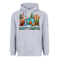 Heather Grey Happy Camper Coffee Cups Heavyweight Hoodie - FaDigitalArtStudio