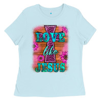 Baby Blue love like jesus Ladies Tee - BarkalooDesign