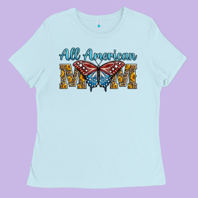 All American Mom American Flag Butterfly Ladies Tee Designed By Lillyallendesigns