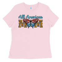 Bubblegum Pink all american mom american flag butterfly Ladies Tee - LillyAllenDesigns