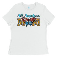 White all american mom american flag butterfly Ladies Tee - LillyAllenDesigns