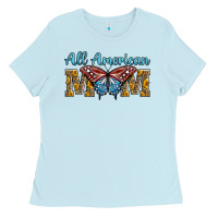 Baby Blue all american mom american flag butterfly Ladies Tee - LillyAllenDesigns