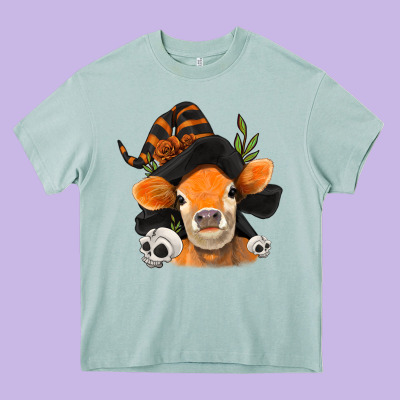Halloween Witch Cow Heavy Core Tee Designed By Jasminsmagicworld