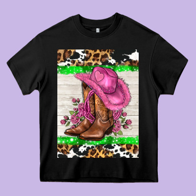Cowgitl Hat And Roses Heavy Core Tee Designed By Adodesignshop