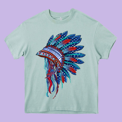 Indian Headdress With American Flag Heavy Core Tee Designed By Barkaloodesign