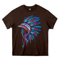 Chocolate Brown indian headdress with american flag Heavy Core Tee - BarkalooDesign